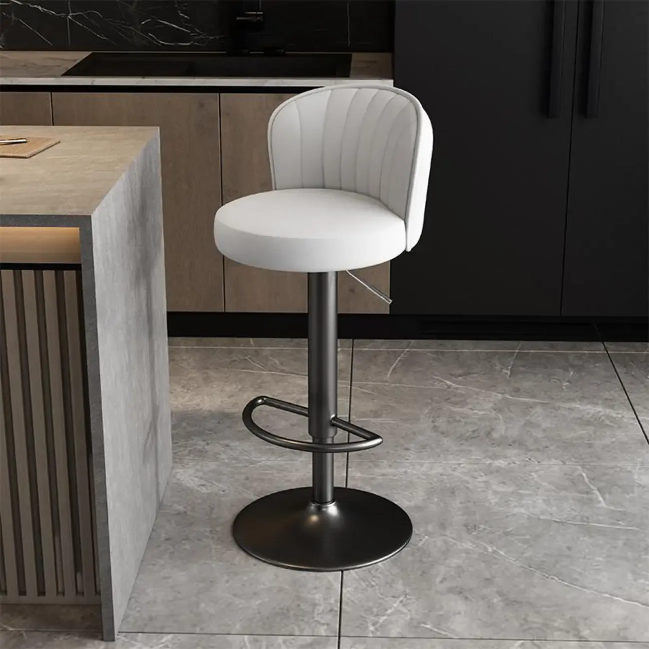 Modern Leather Adjustable Swivel Bar Stools with Back Image - 40