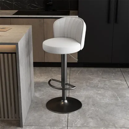 Modern Leather Adjustable Swivel Bar Stools with Back Image - 40