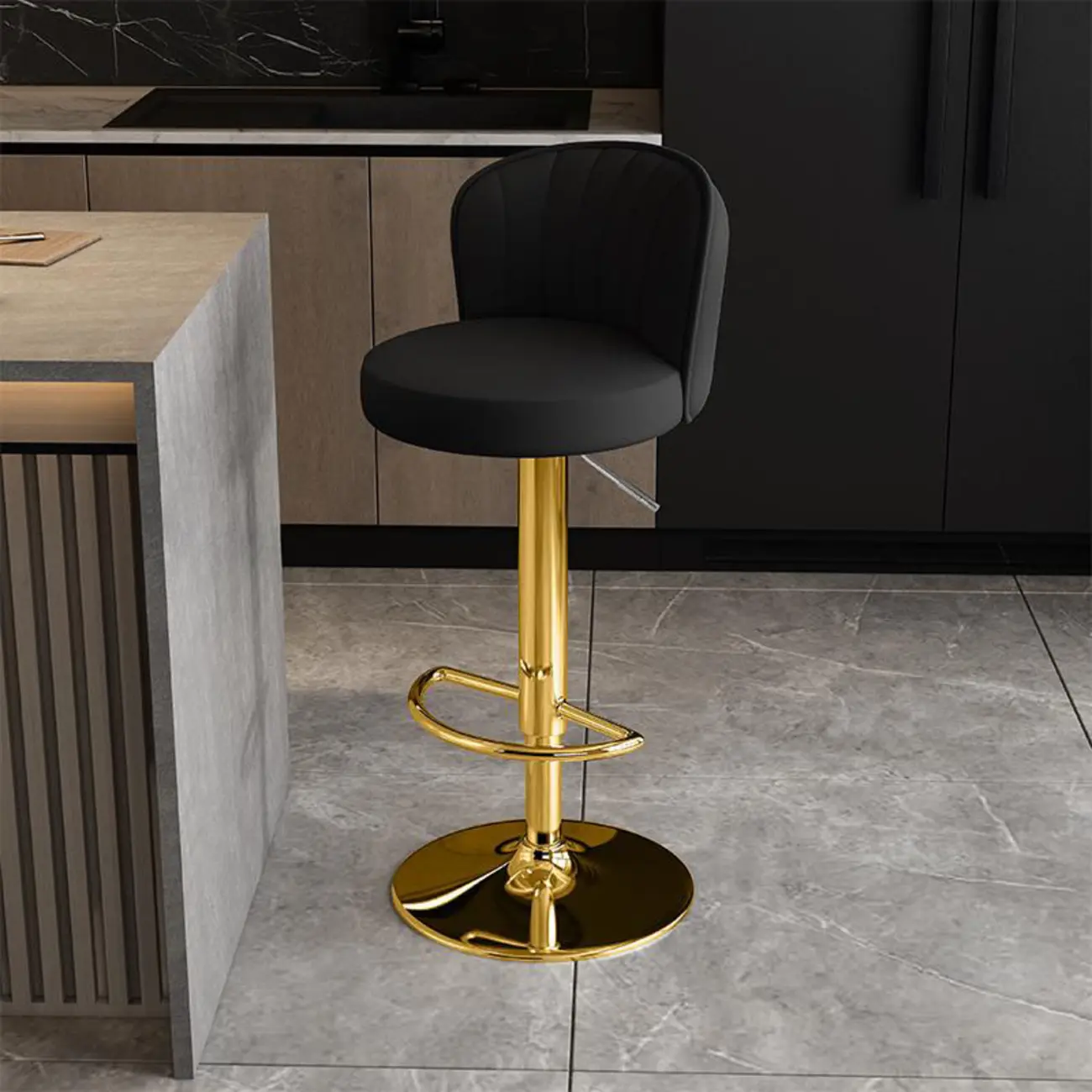 Modern Leather Adjustable Swivel Bar Stools with Back Image - 46 | homeyfad