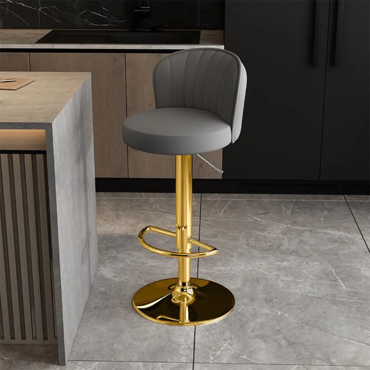 Modern Leather Adjustable Swivel Bar Stools with Back Image - 47 | homeyfad