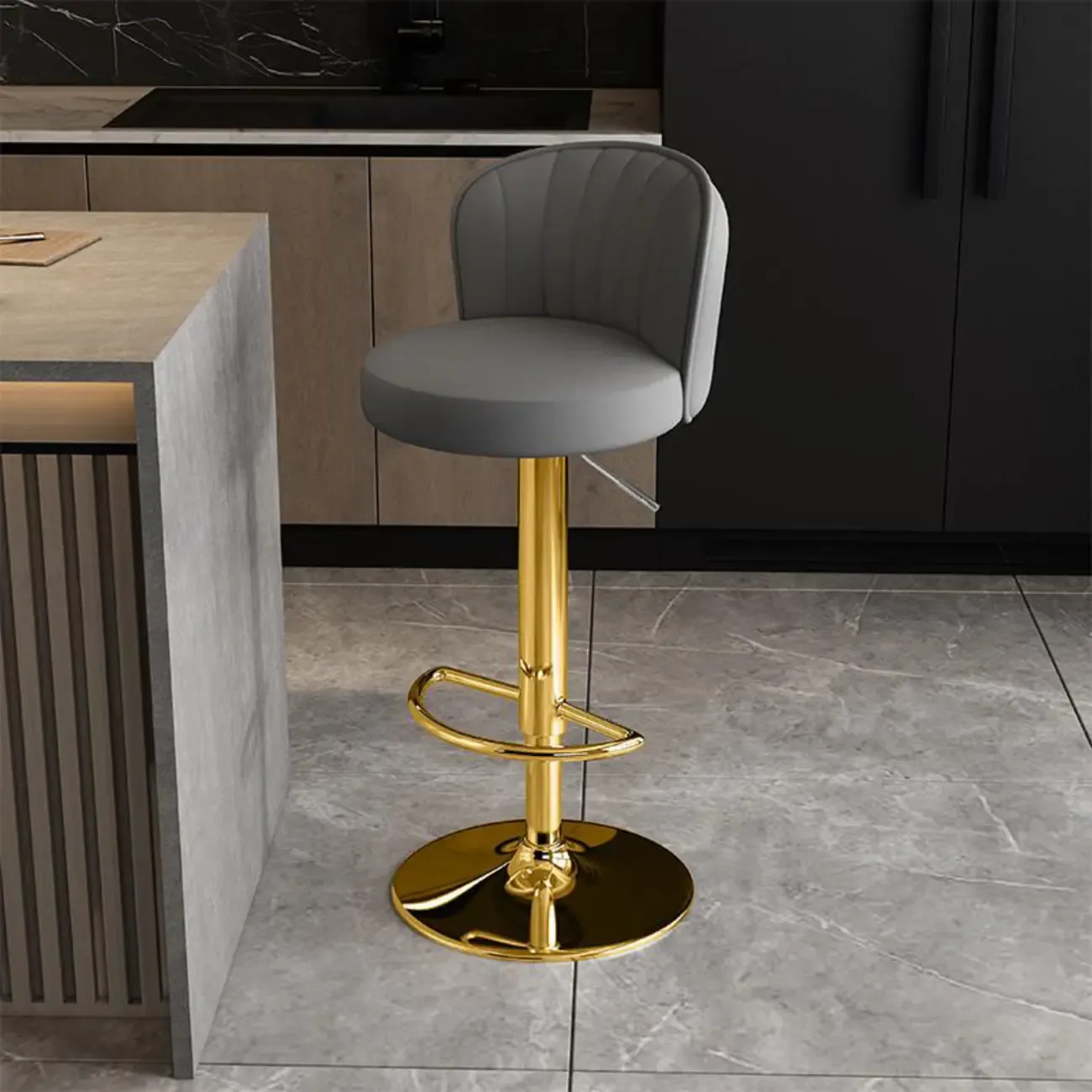 Modern Leather Adjustable Swivel Bar Stools with Back Image - 42