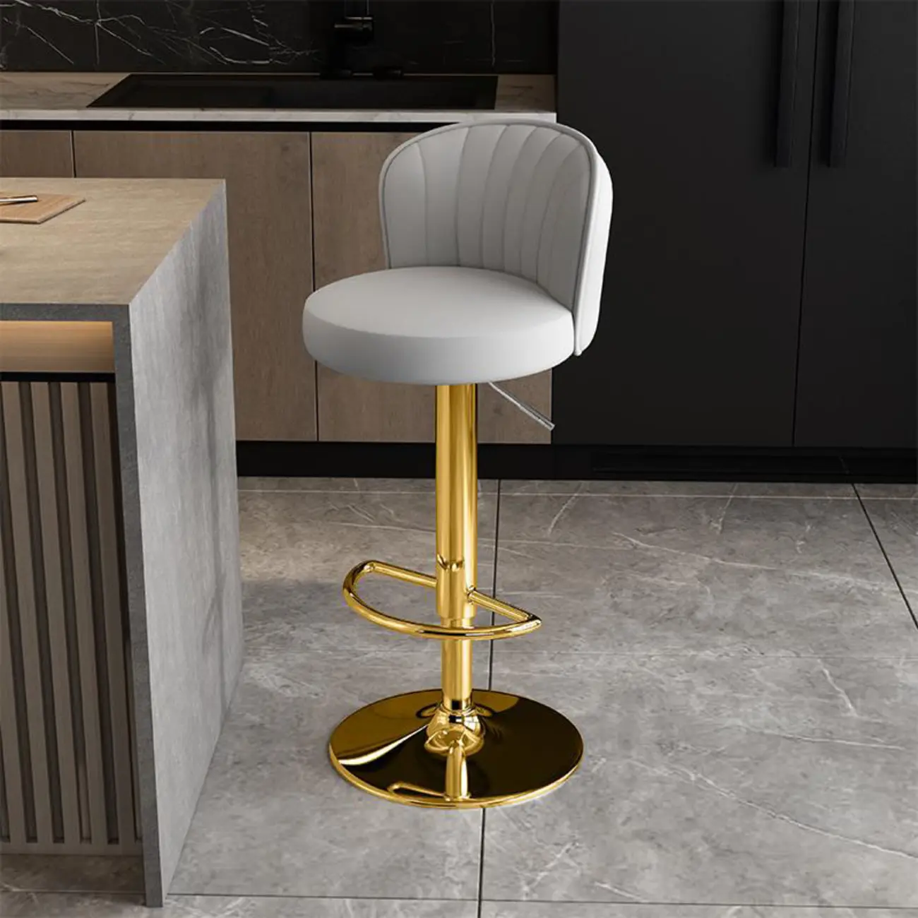 Modern Leather Adjustable Swivel Bar Stools with Back Image - 48 | homeyfad