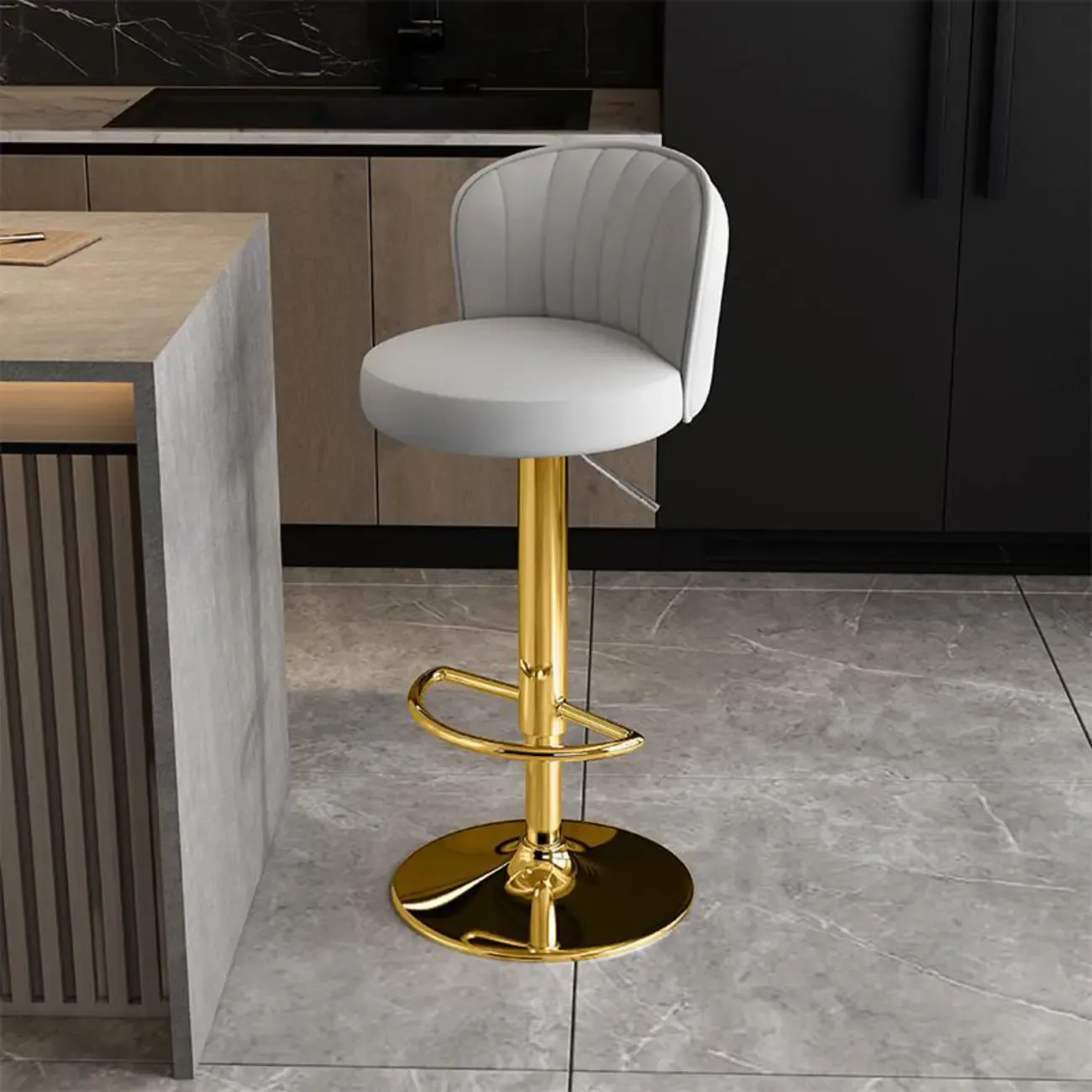 Modern Leather Adjustable Swivel Bar Stools with Back Image - 43