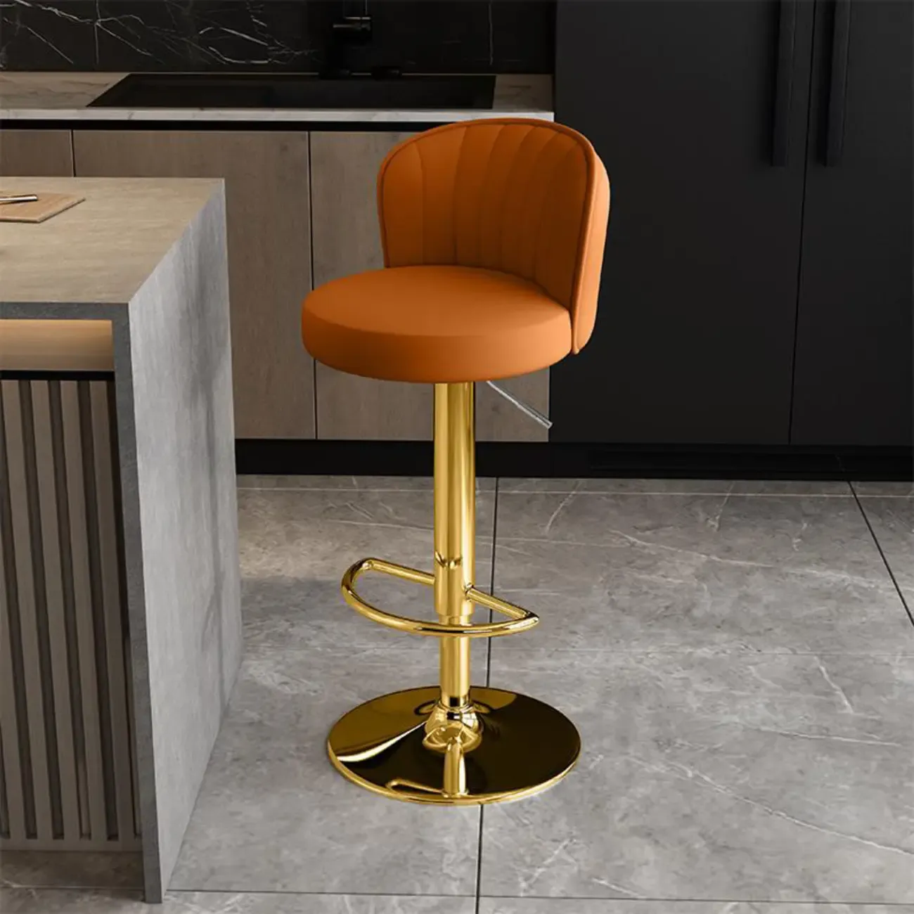 Modern Leather Adjustable Swivel Bar Stools with Back Image - 44