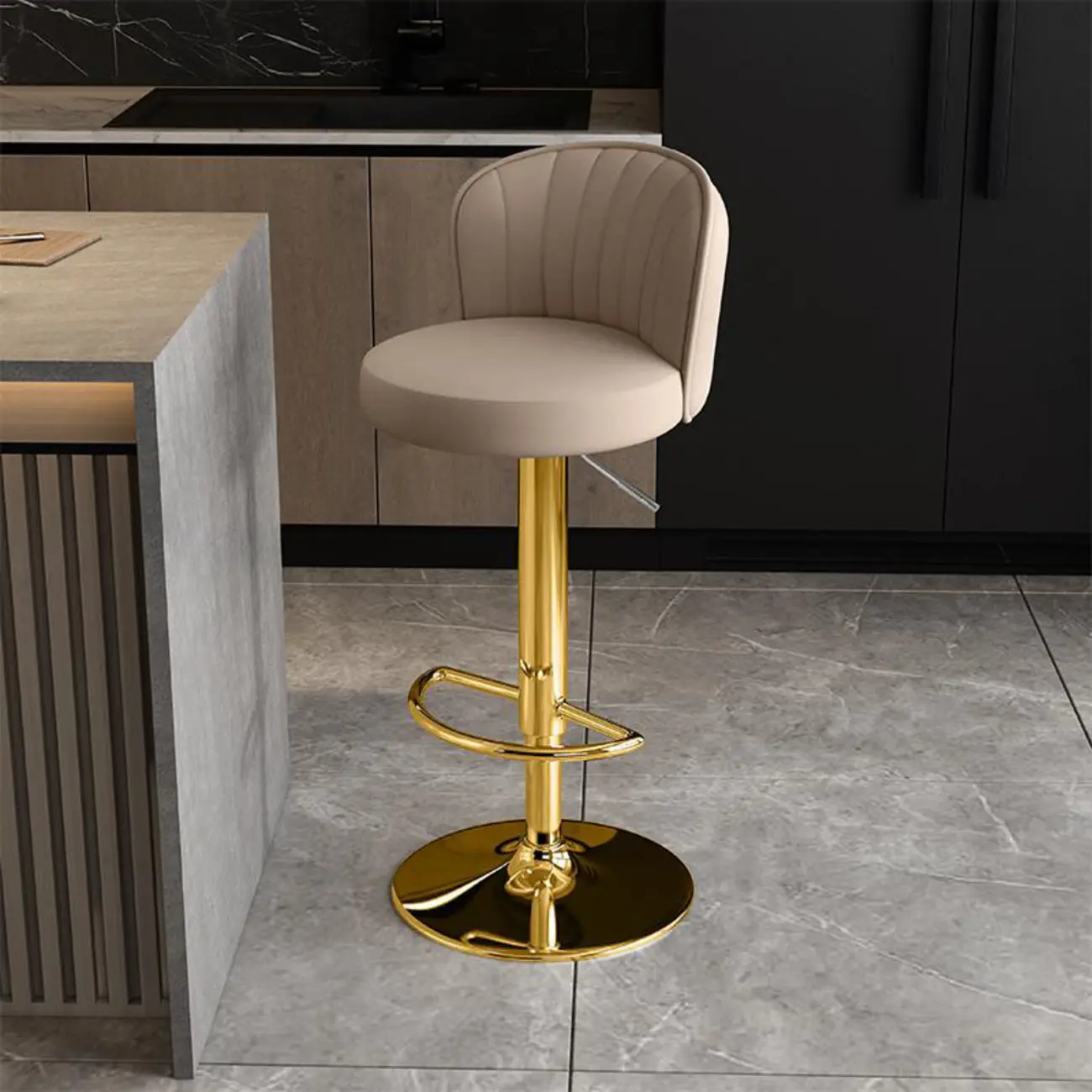 Modern Leather Adjustable Swivel Bar Stools with Back Image - 47 | homeyfad