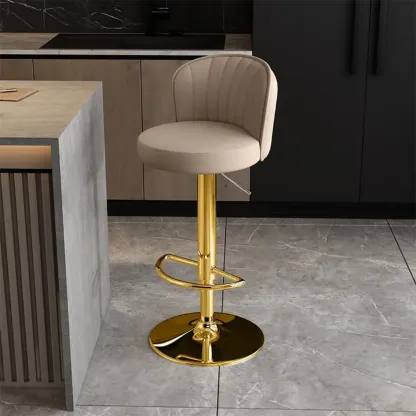 Modern Leather Adjustable Swivel Bar Stools with Back Image - 47