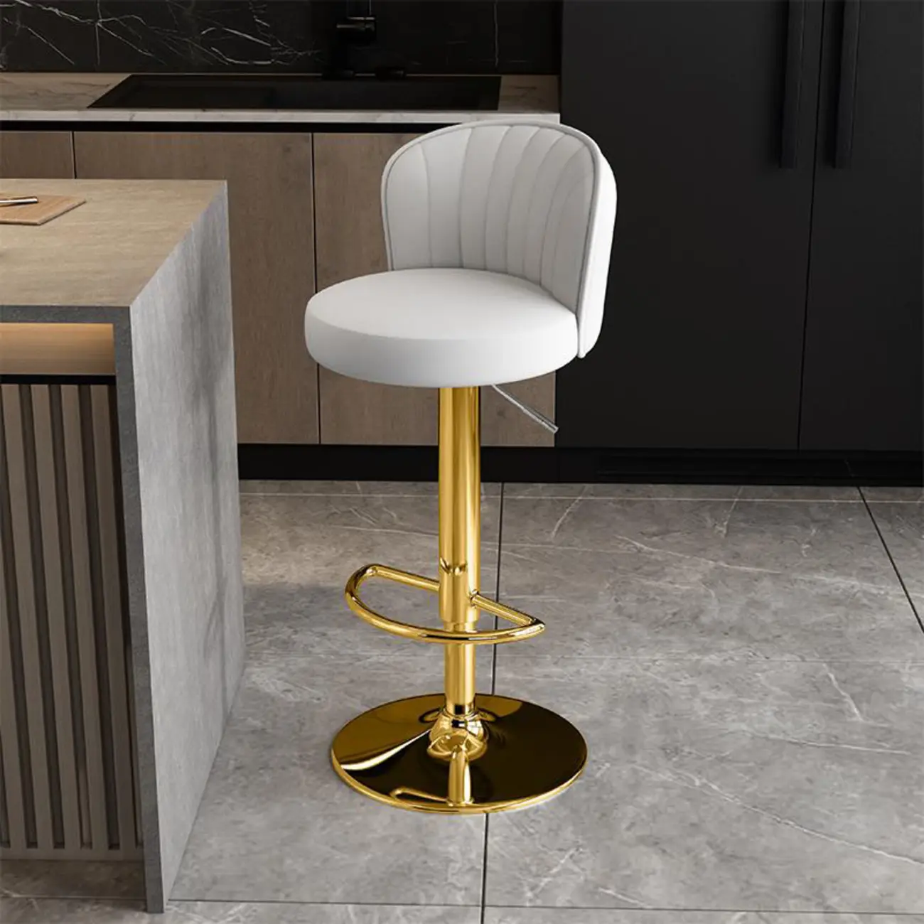 Modern Leather Adjustable Swivel Bar Stools with Back Image - 53 | homeyfad