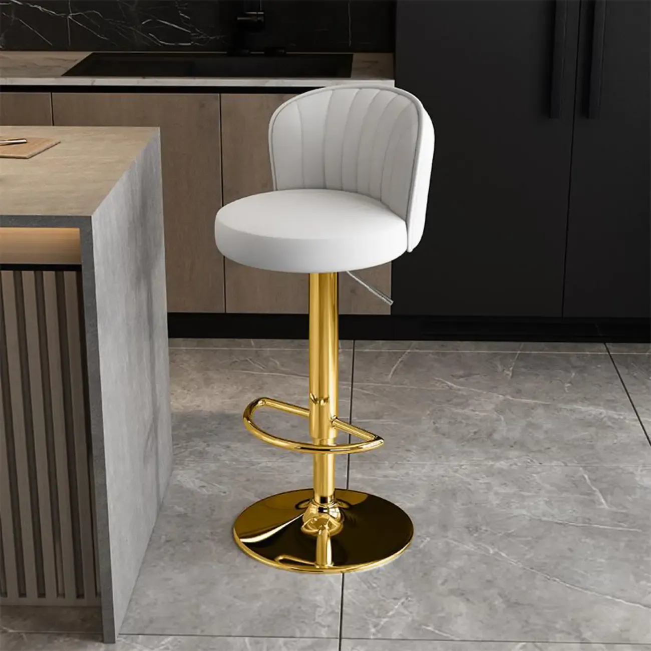 Modern Leather Adjustable Swivel Bar Stools with Back Image - 48
