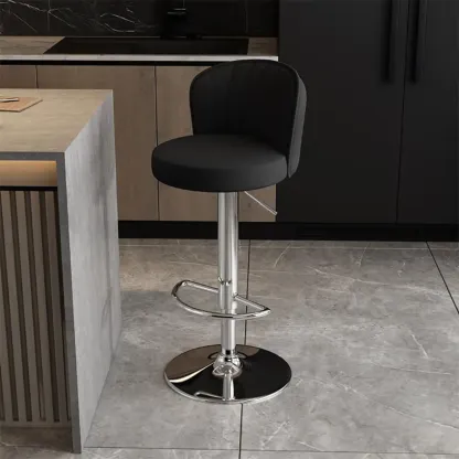 Modern Leather Adjustable Swivel Bar Stools with Back Image - 49