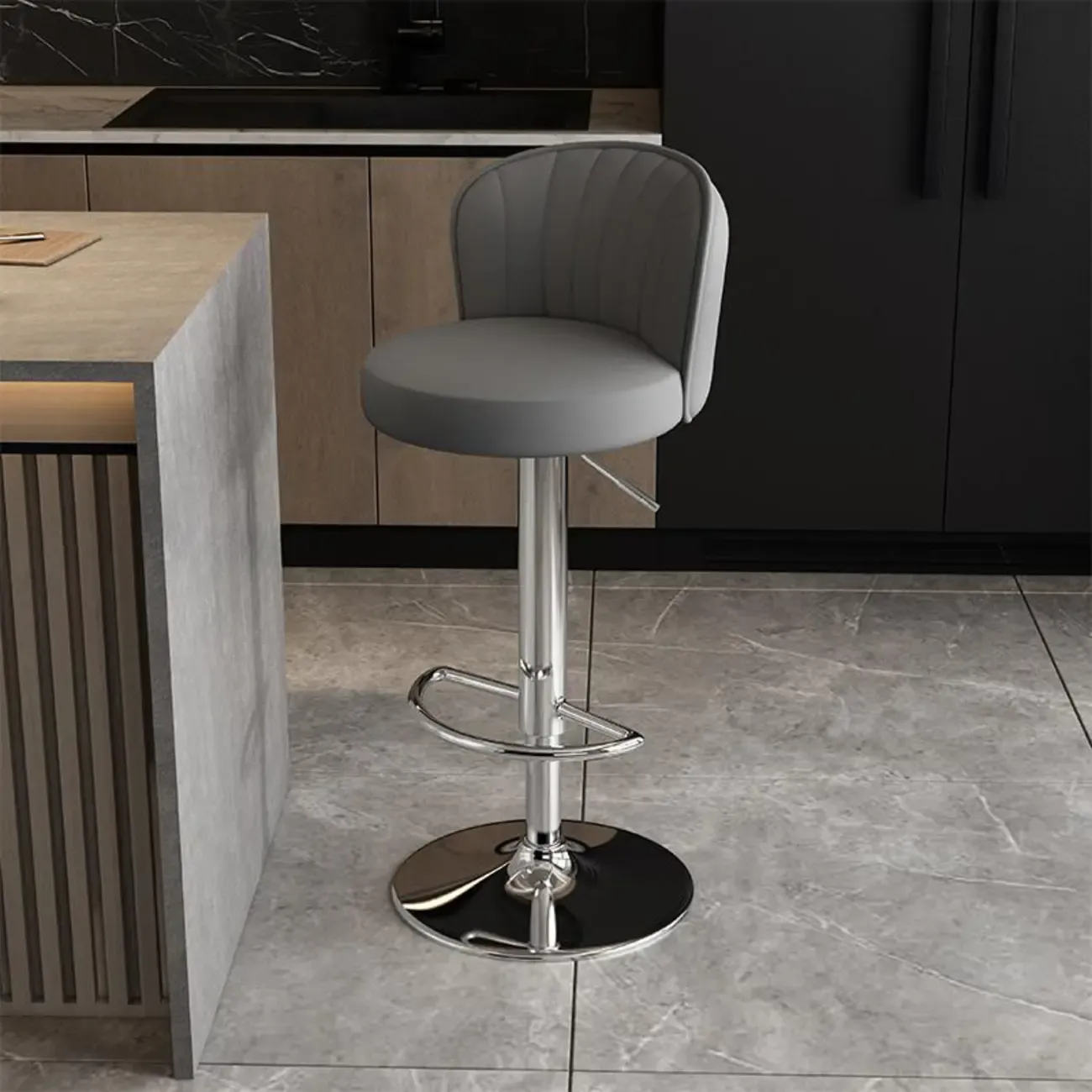 Modern Leather Adjustable Swivel Bar Stools with Back Image - 50