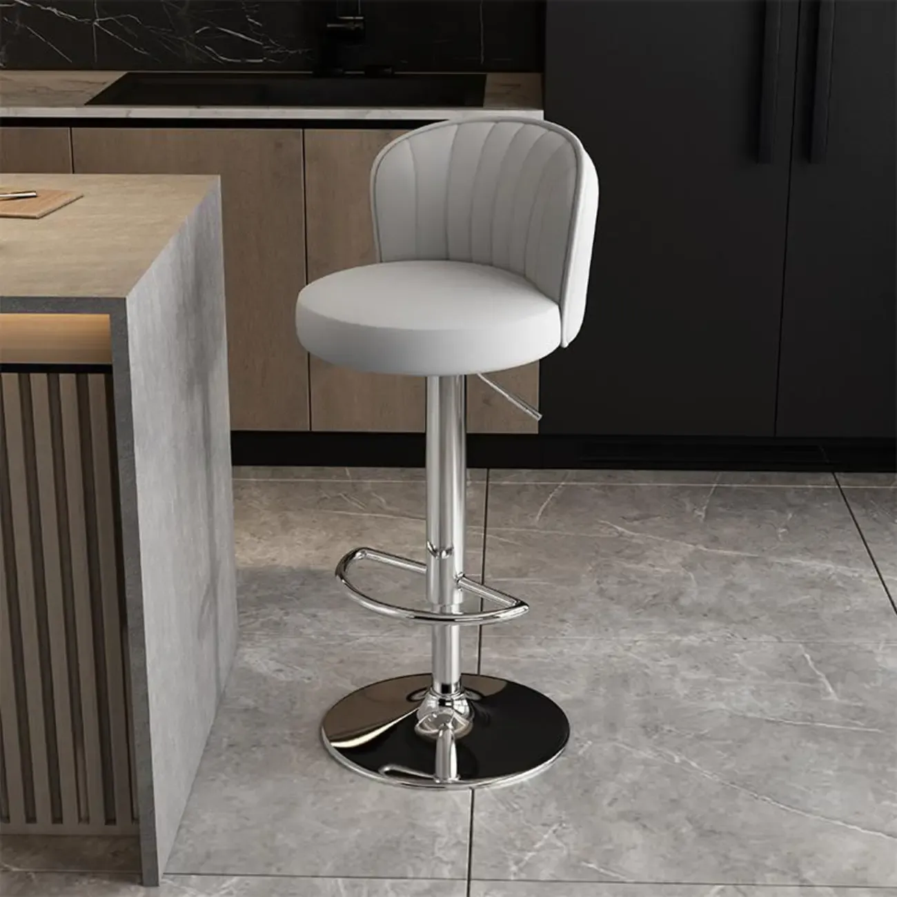 Modern Leather Adjustable Swivel Bar Stools with Back Image - 51