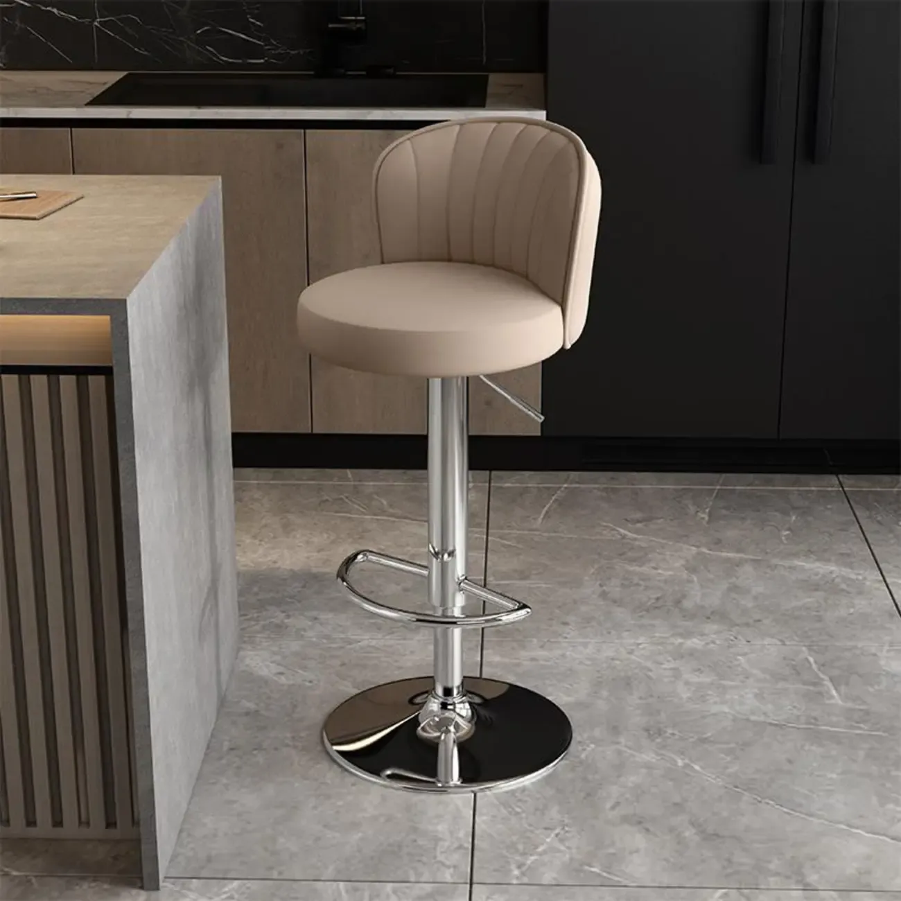 Modern Leather Adjustable Swivel Bar Stools with Back Image - 55