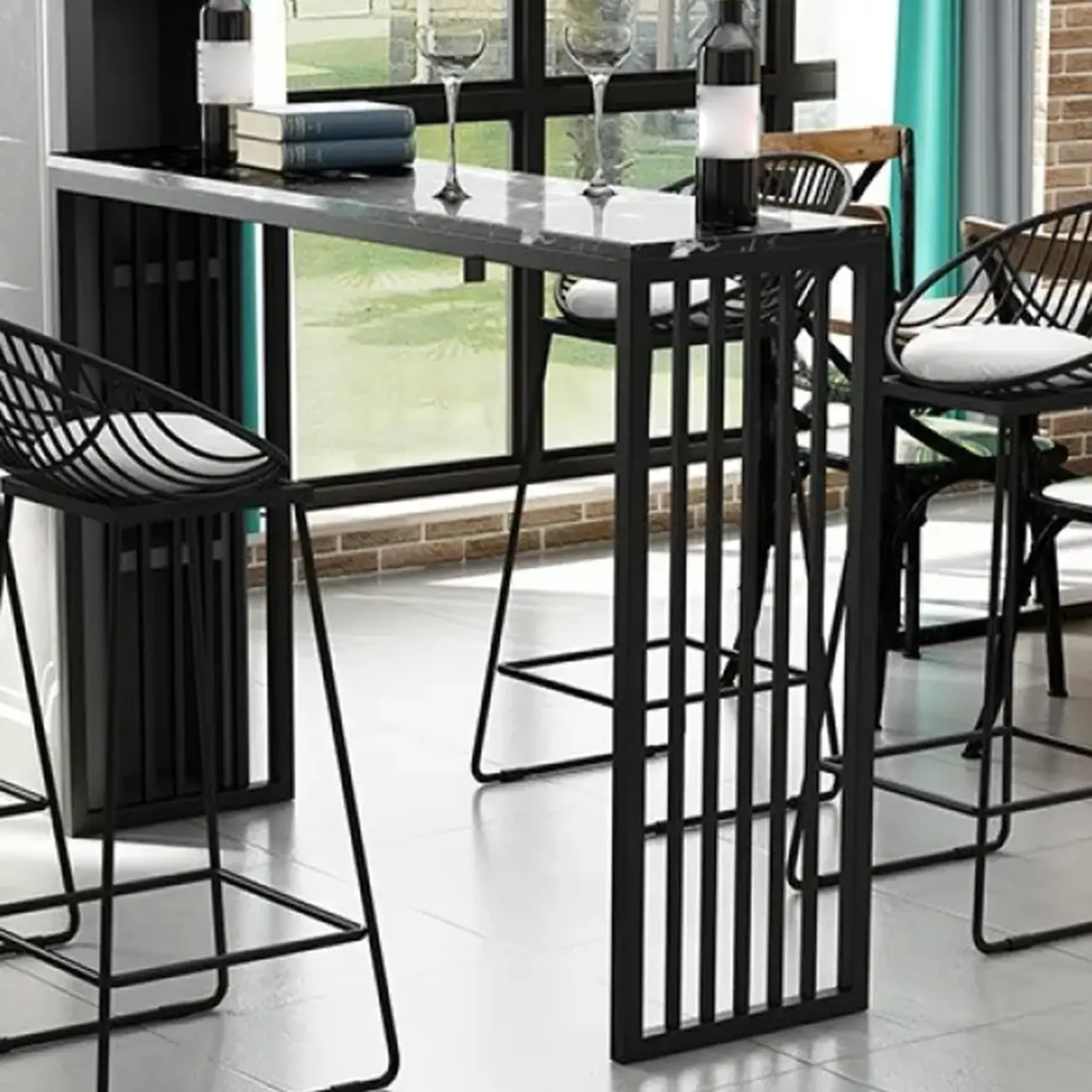 Glam White Faux Marble Gold Rail Metal Base Bar Tables Image - 2 | homeyfad