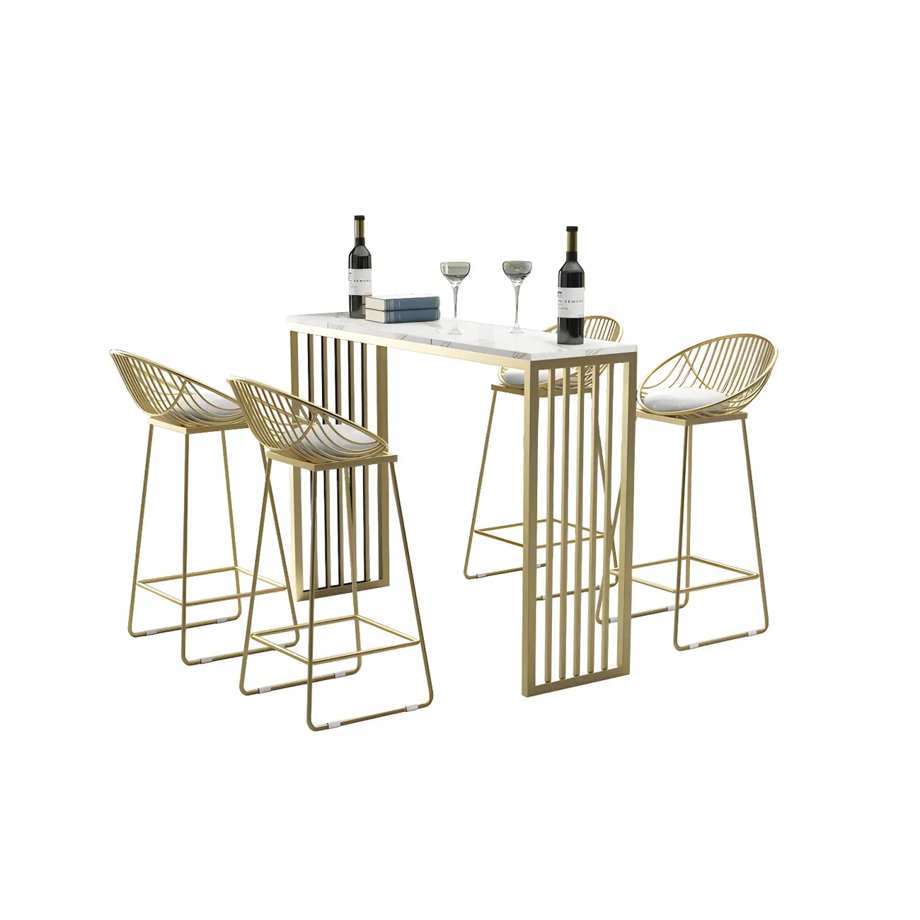 Glam White Faux Marble Gold Rail Metal Base Bar Tables Image - 7 | homeyfad