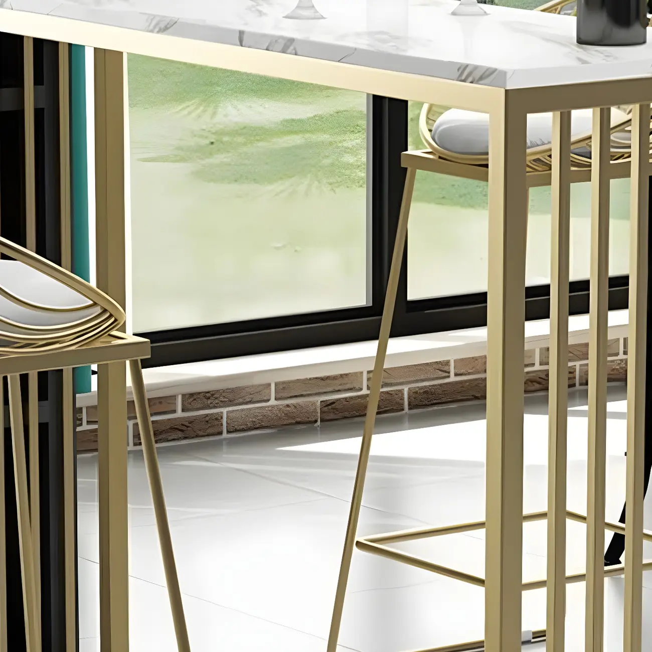 Glam White Faux Marble Gold Rail Metal Base Bar Tables Image - 8 | homeyfad