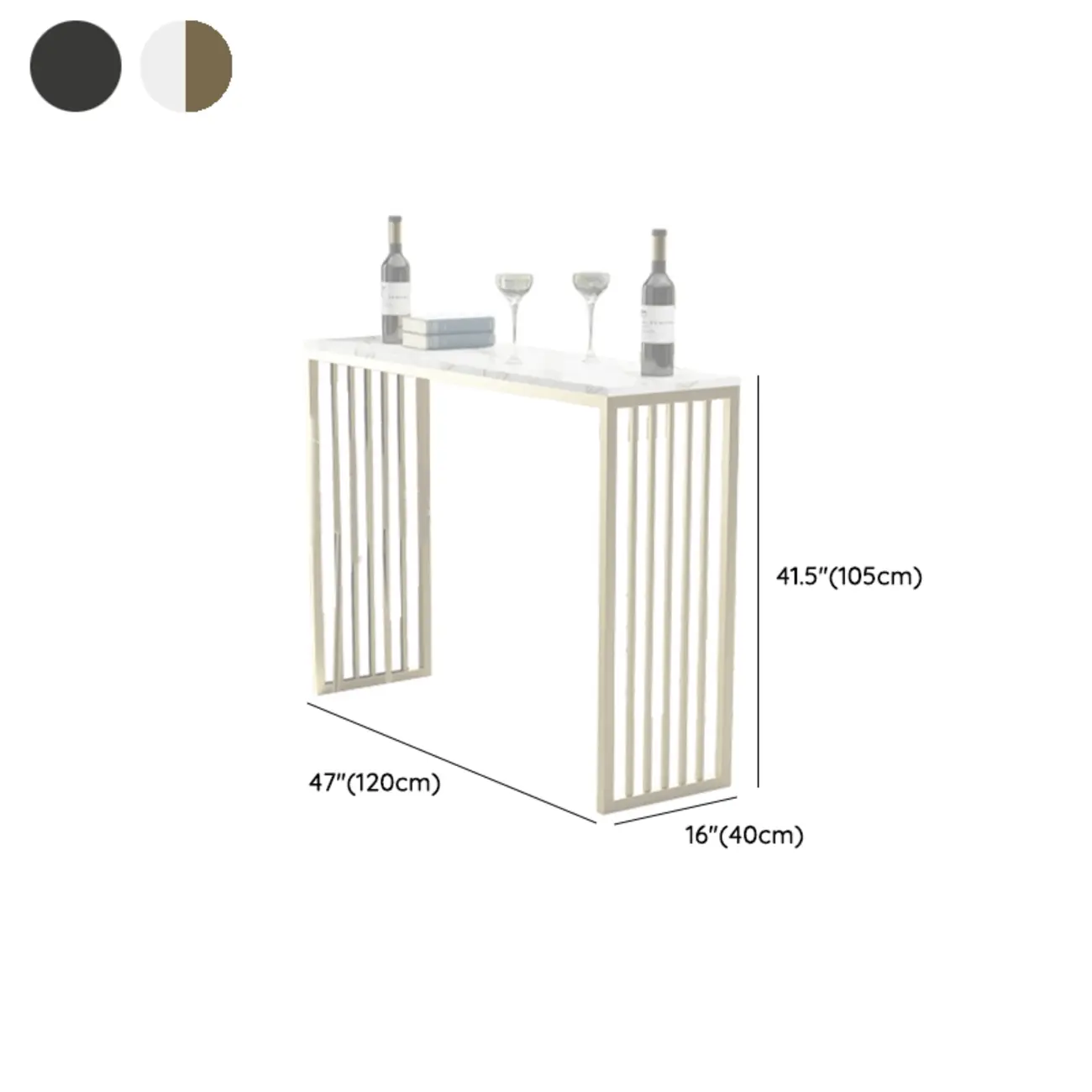 Glam White Faux Marble Gold Rail Metal Base Bar Tables #size | homeyfad
