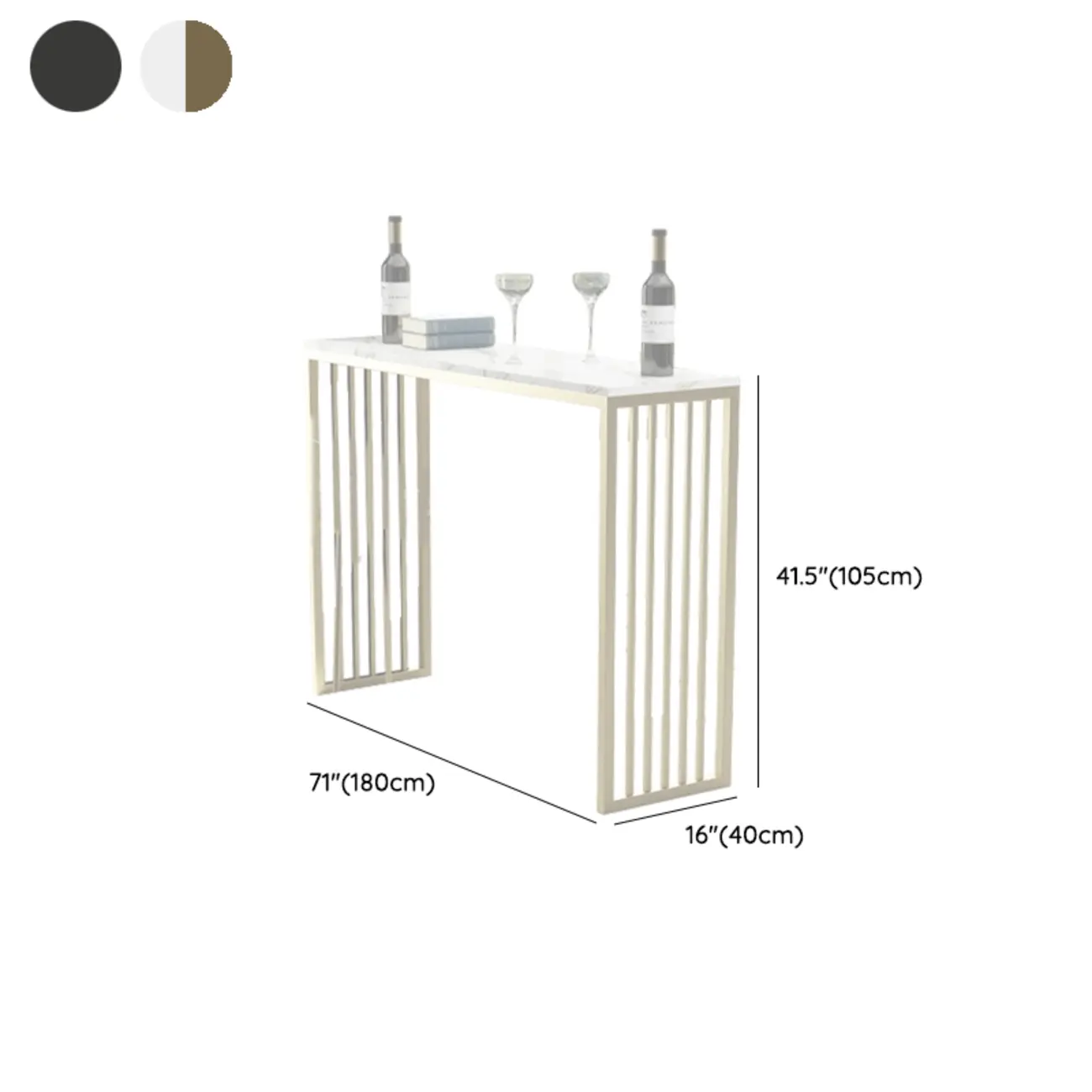 Glam White Faux Marble Gold Rail Metal Base Bar Tables Image - 15 | homeyfad