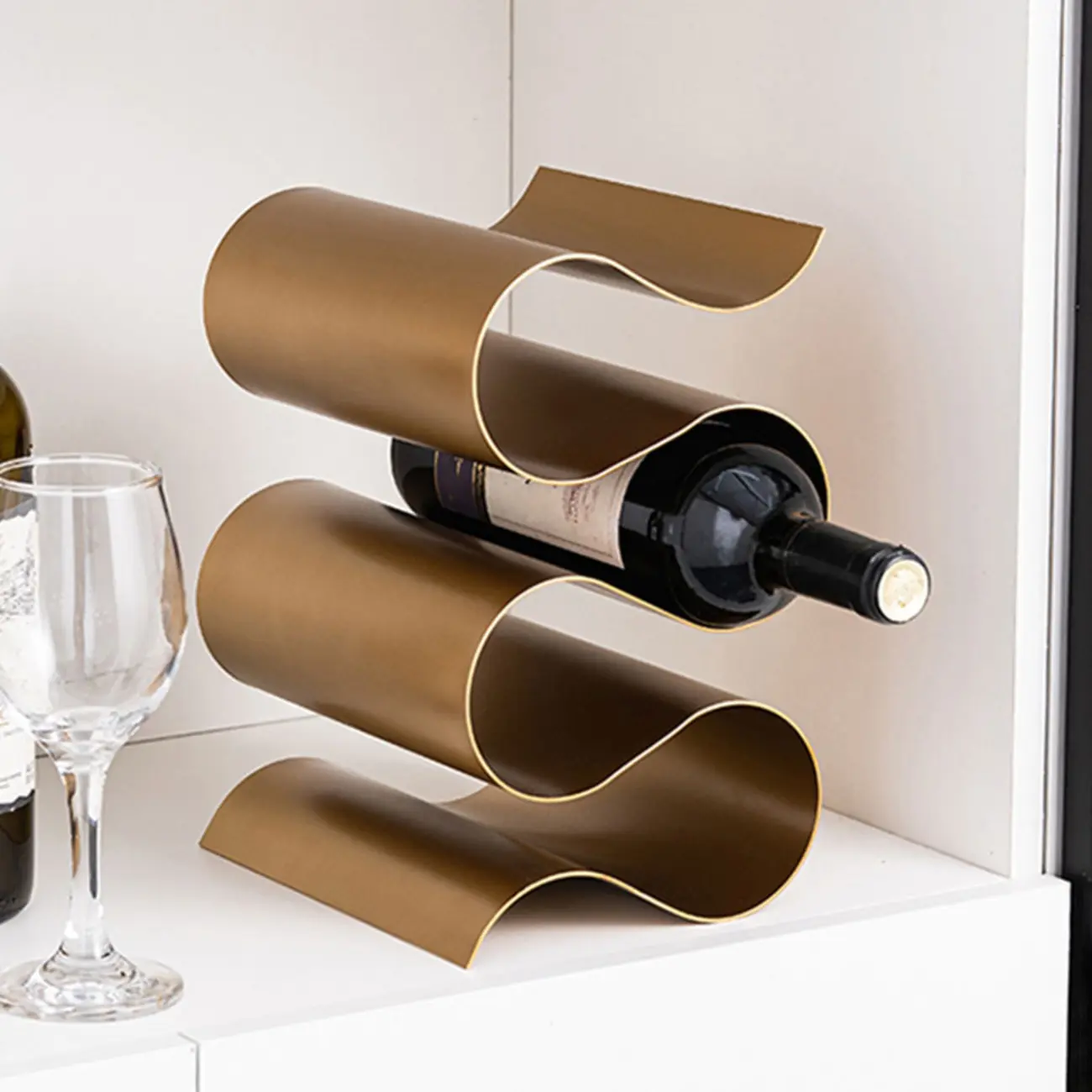Modern Metal Tabletop Wine Rack Black Gold Image - 1 | homeyfad