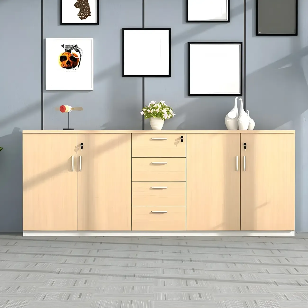 Glam Natural Wooden Large Filing Cabinets with Shelves for Office Image - 3