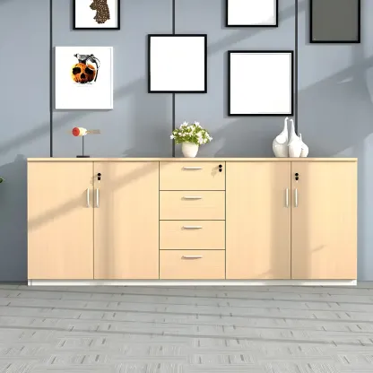 Glam Natural Wooden Large Filing Cabinets with Shelves for Office Image - 3