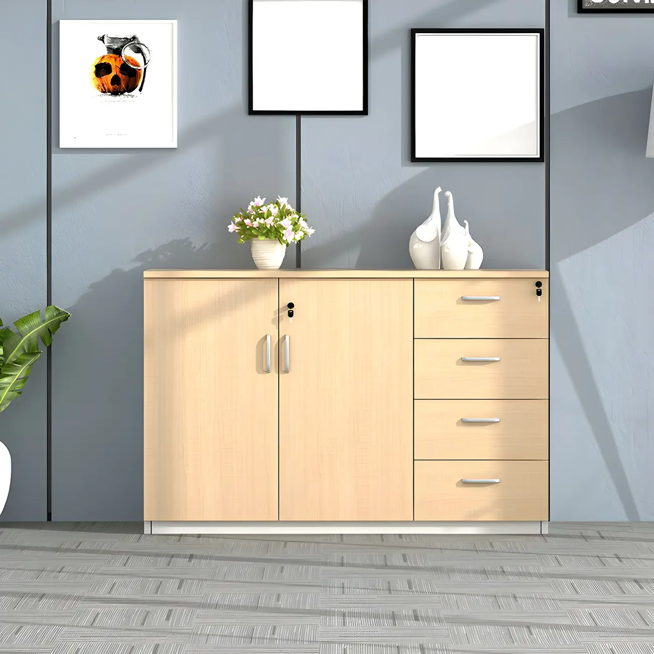 Glam Natural Wooden Large Filing Cabinets with Shelves for Office Image - 2 | homeyfad