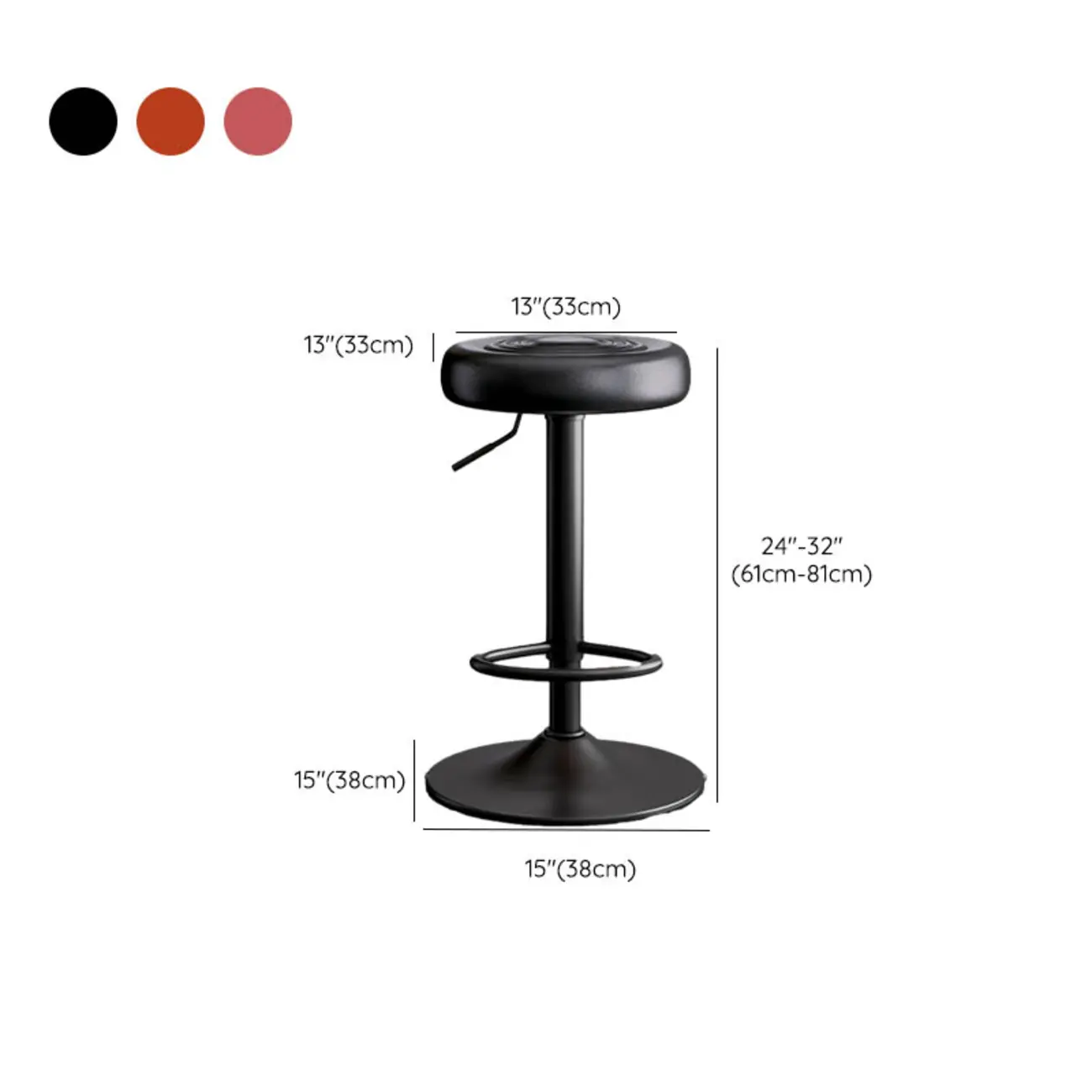 Classic Metal Round Swivel Bar Stool with Cushion for Home Bar #size