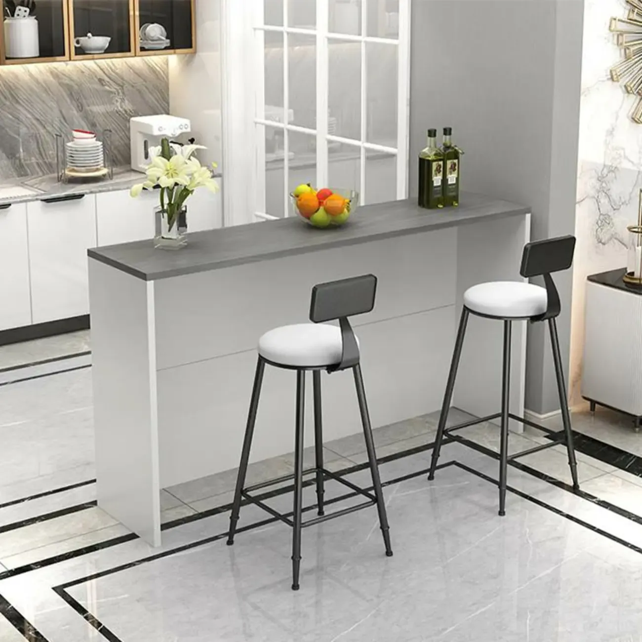 Elegance Stone Top Wood Sofa Bar Table for Living Room Image - 3