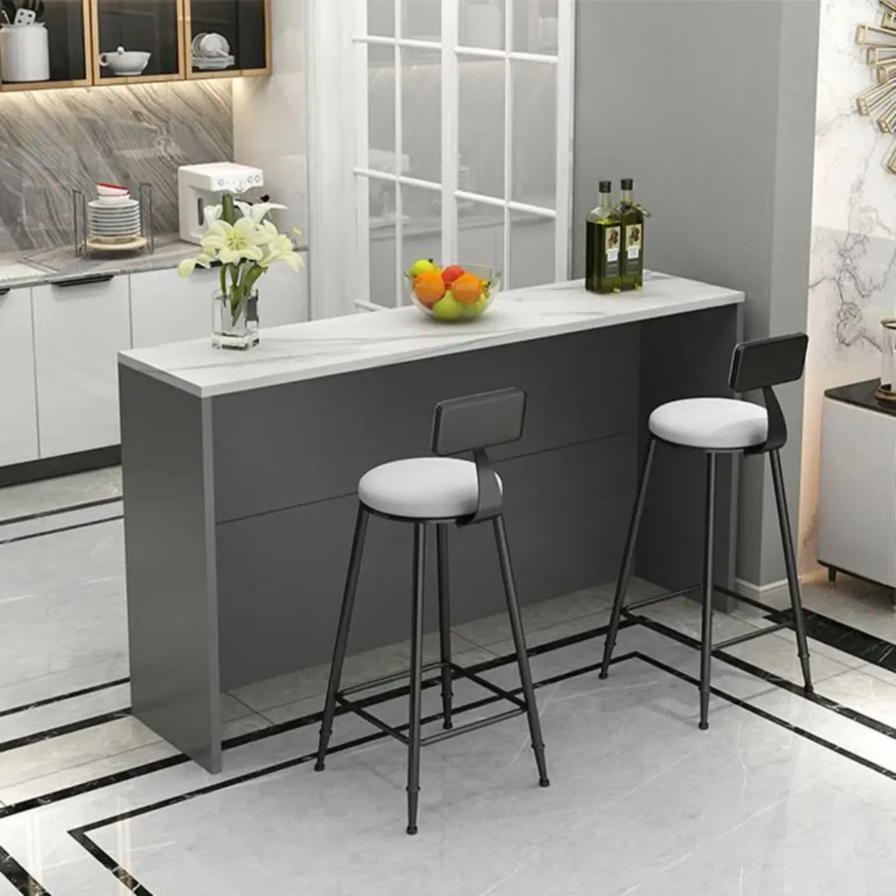 Elegance Stone Top Wood Sofa Bar Table for Living Room Image - 7