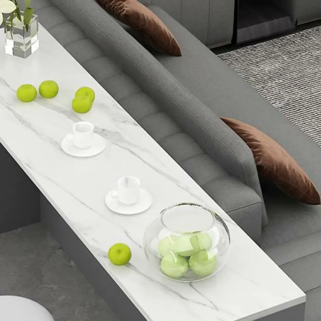 Elegance Stone Top Wood Sofa Bar Table for Living Room Image - 12