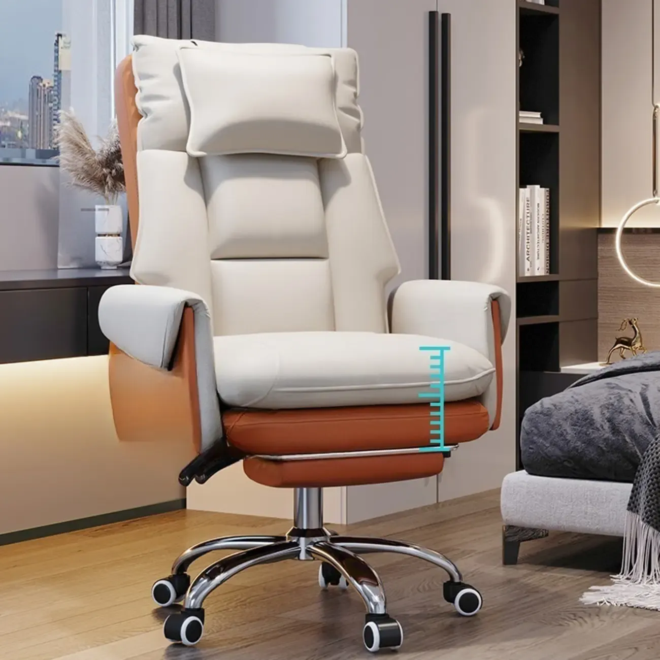 Modern High Back Ergonomic Leather Swivel Executive Office Chair Image - 5