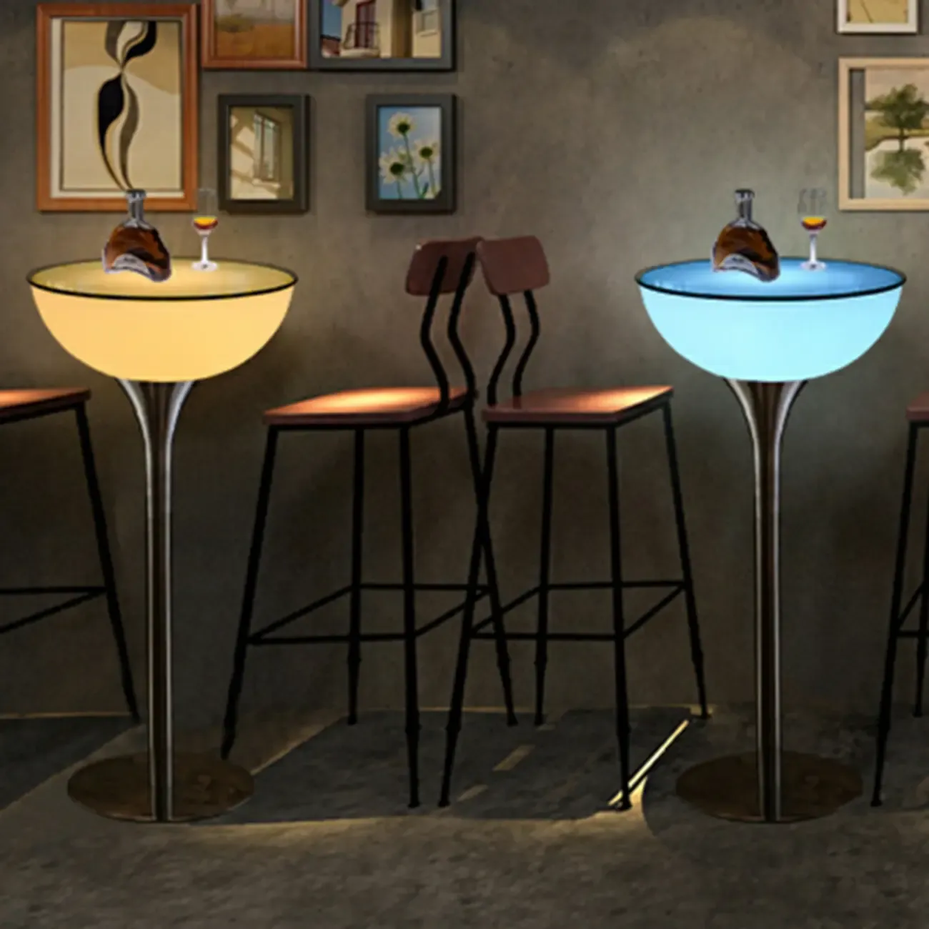 Modern Lighting White Acrylic Silver Metal Bar Tables Image - 13