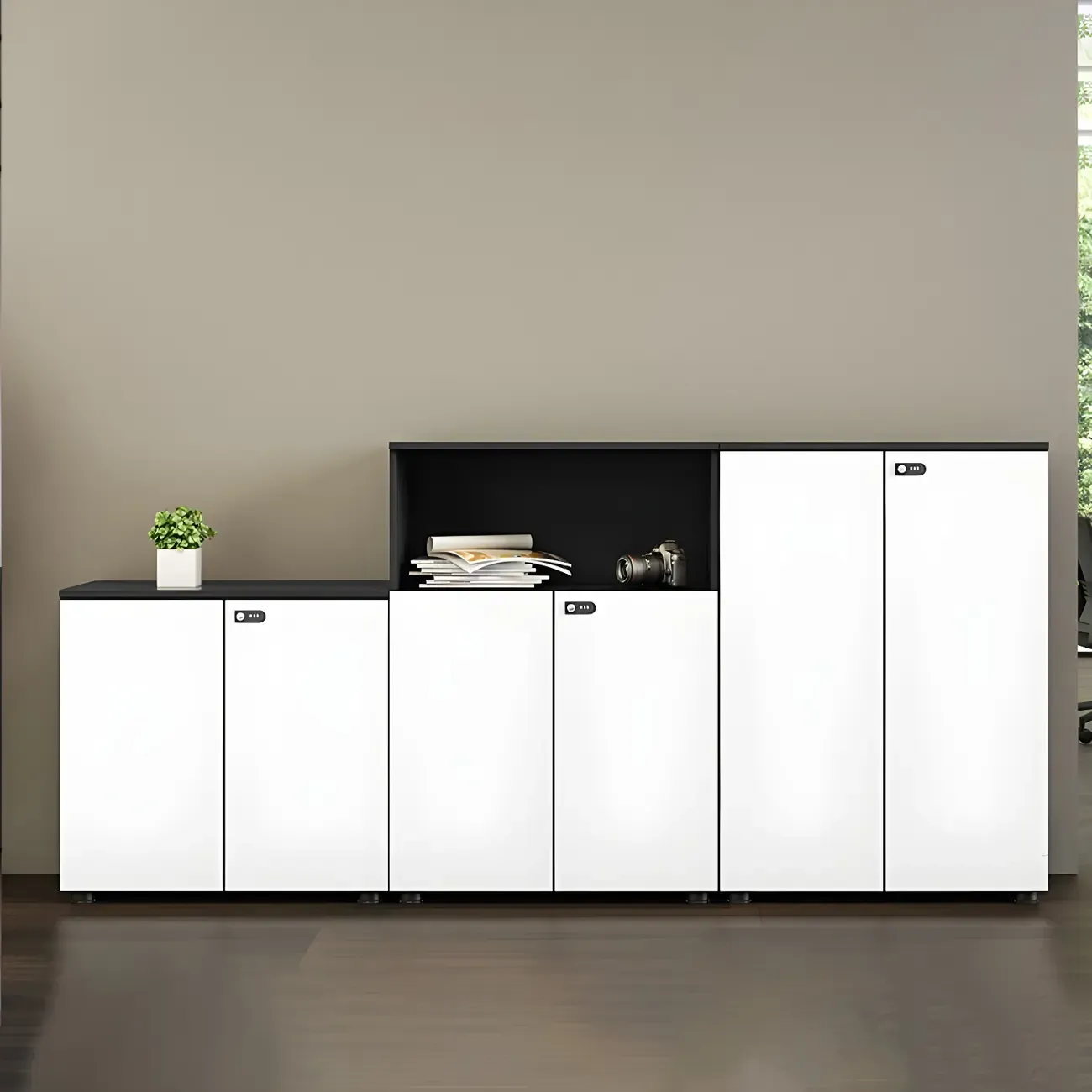 Minimalist Wooden Lockable Filing Cabinets with Legs for Office Image - 8