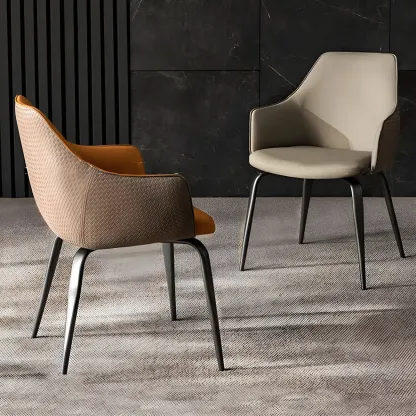 Contemporary Armrest Faux Leather Solid Back Dining Chair Image - 2