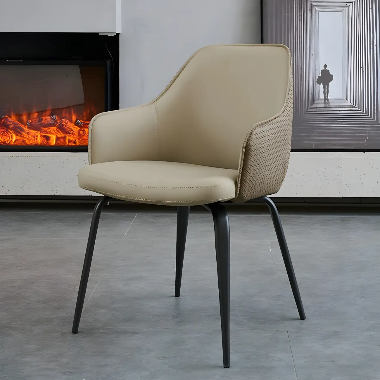 Contemporary Armrest Faux Leather Solid Back Dining Chair Image - 3 | homeyfad