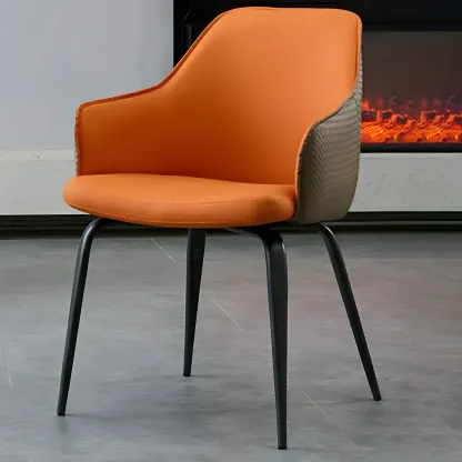 Contemporary Armrest Faux Leather Solid Back Dining Chair Image - 4