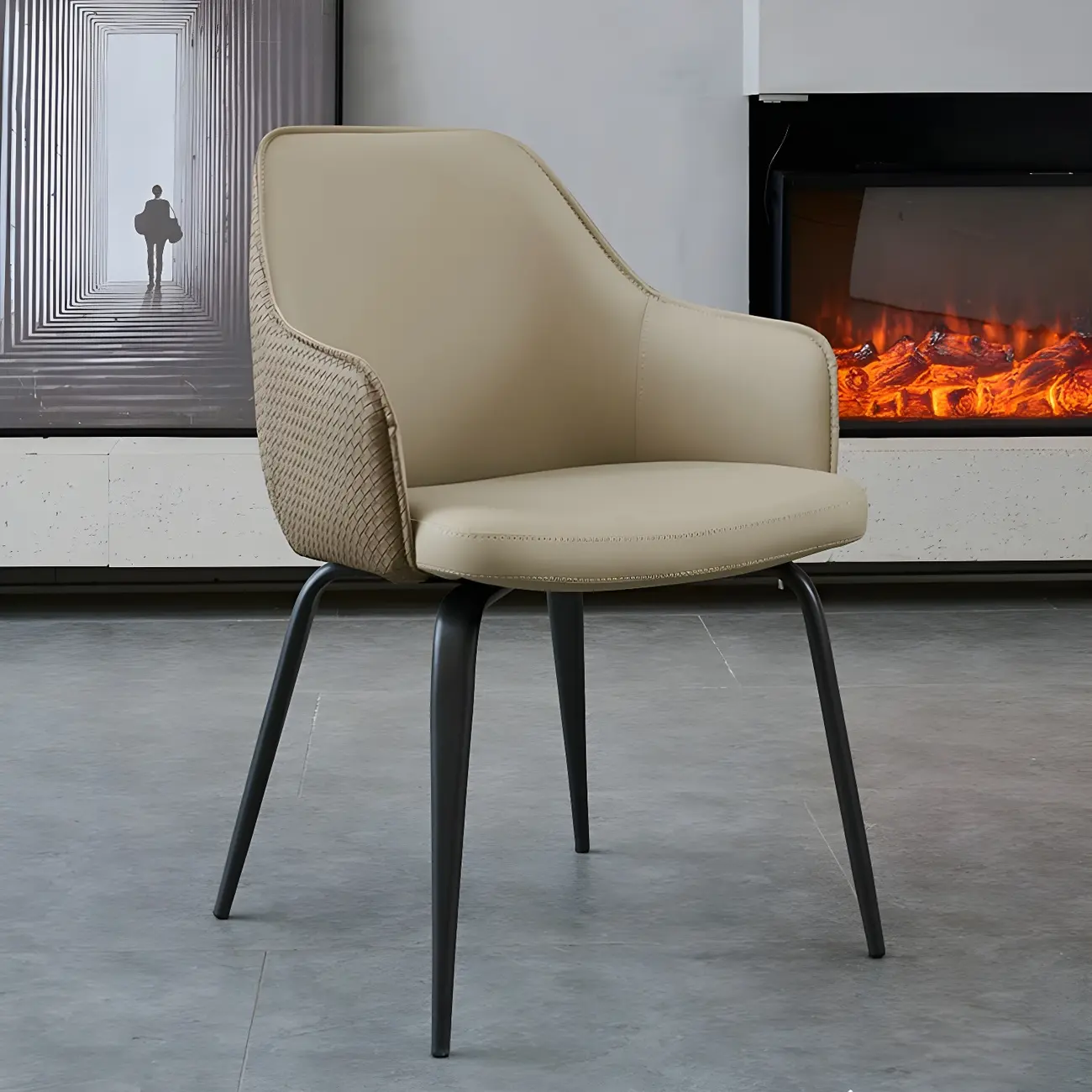 Contemporary Armrest Faux Leather Solid Back Dining Chair Image - 5 | homeyfad