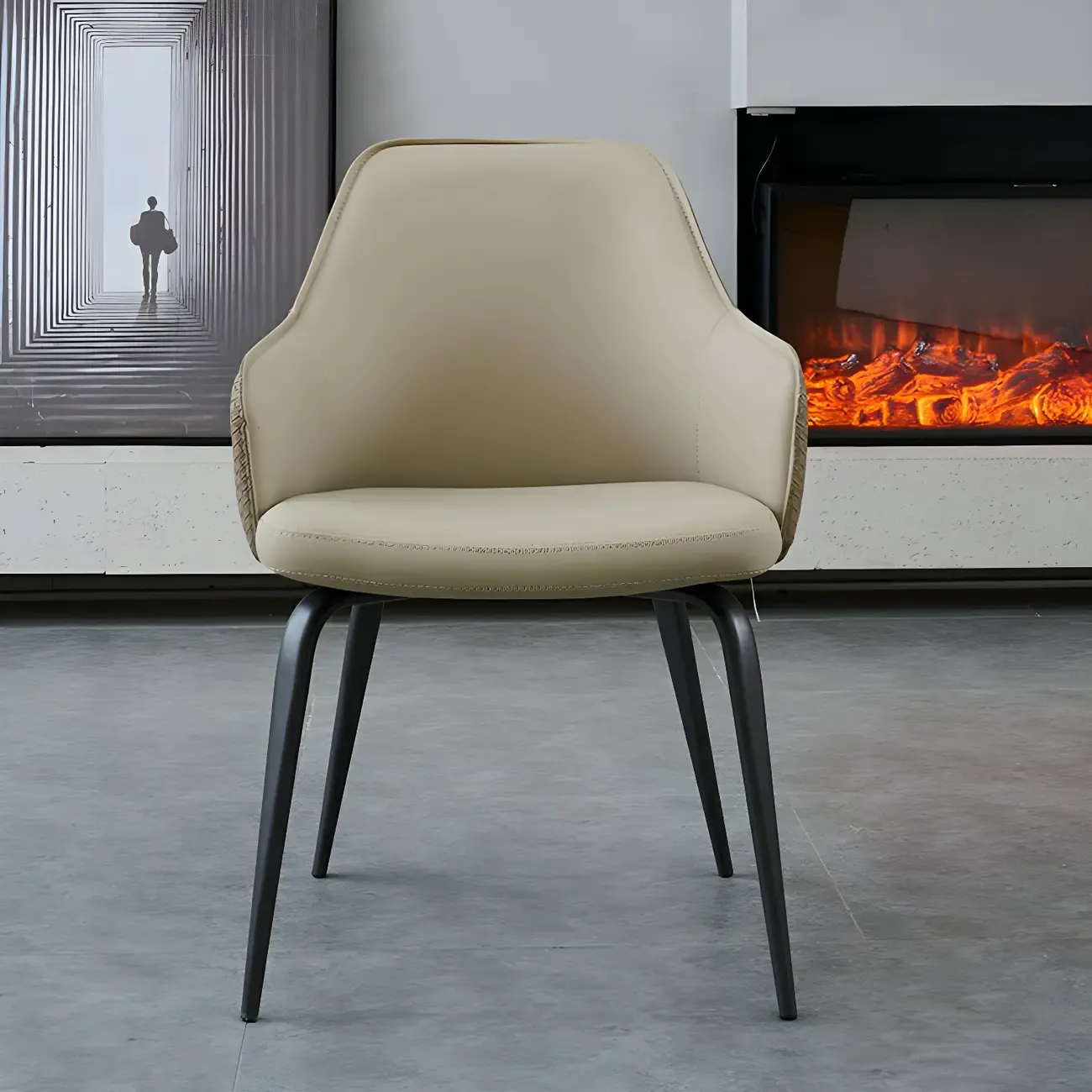 Contemporary Armrest Faux Leather Solid Back Dining Chair Image - 6