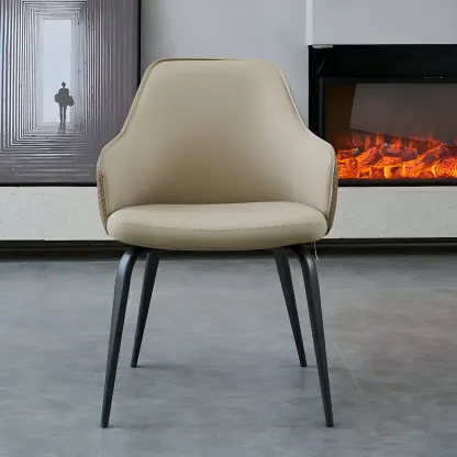 Contemporary Armrest Faux Leather Solid Back Dining Chair Image - 6