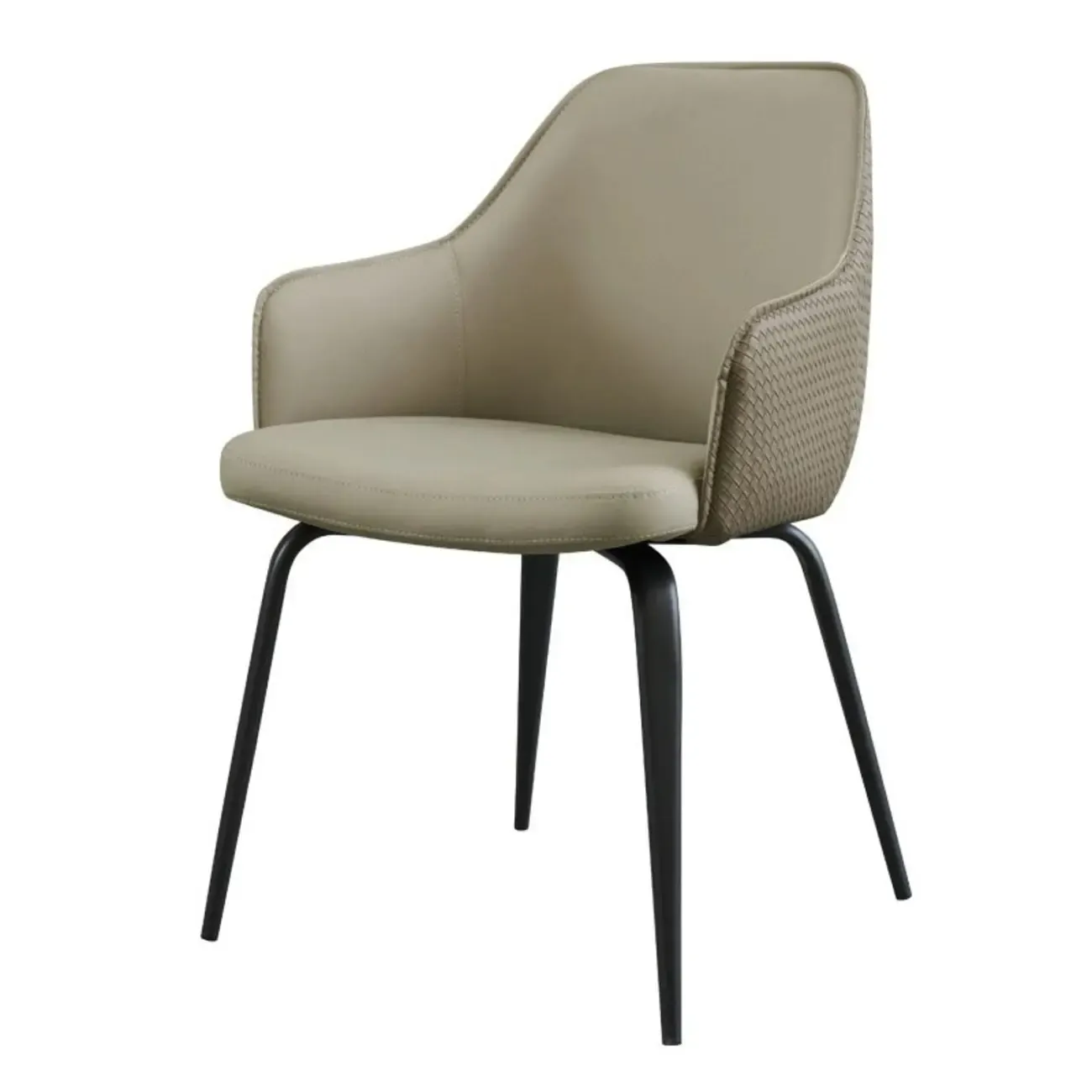 Contemporary Armrest Faux Leather Solid Back Dining Chair Image - 7