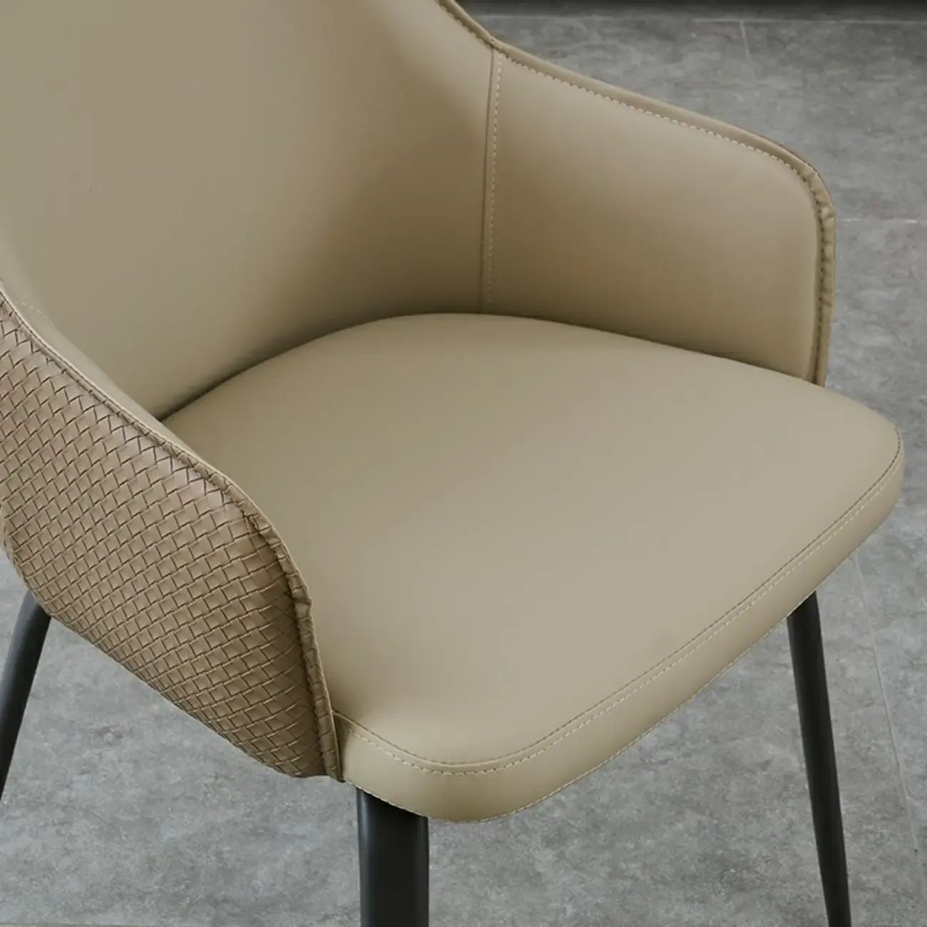 Contemporary Armrest Faux Leather Solid Back Dining Chair Image - 8