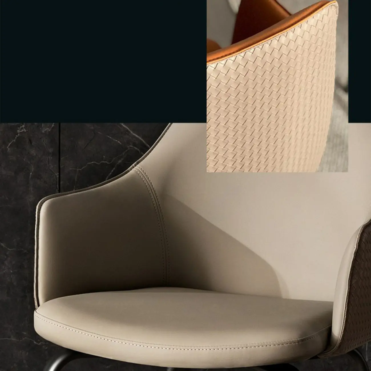 Contemporary Armrest Faux Leather Solid Back Dining Chair Image - 9 | homeyfad