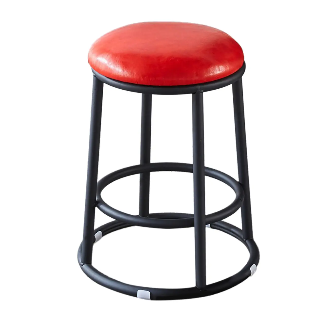 Round Faux Leather Red Bar Stool 
