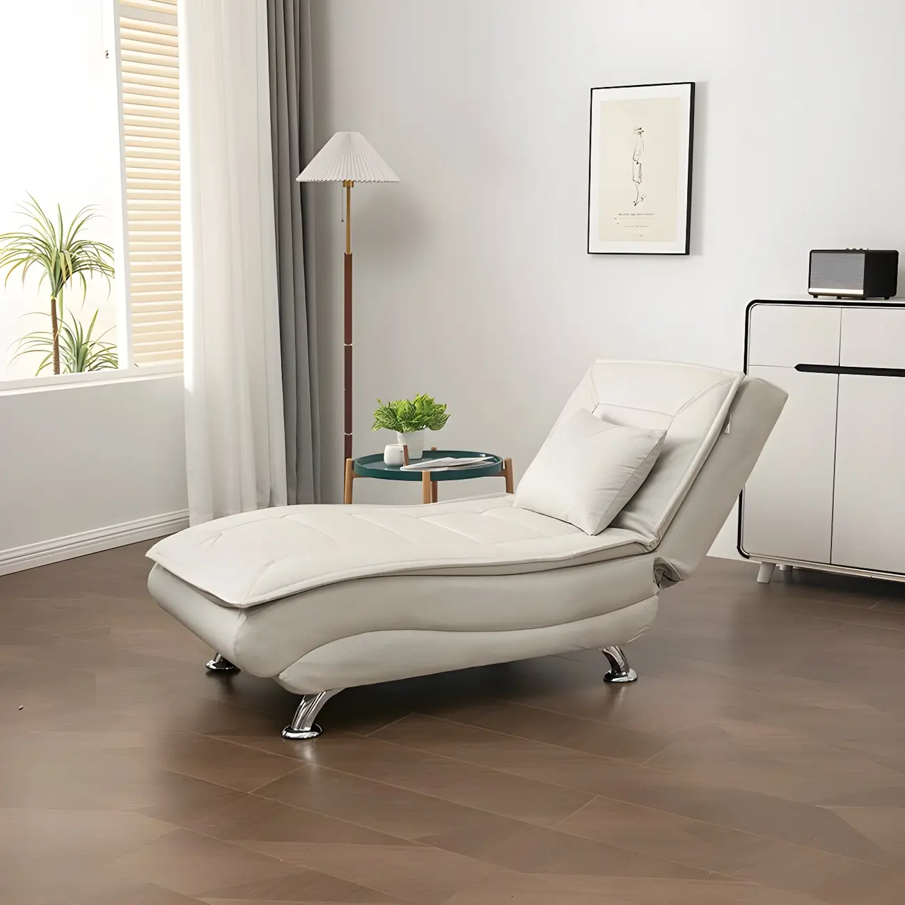 Stylish Solid Faux Leather Reclining Chaise Lounge with Armless Image - 2 | homeyfad