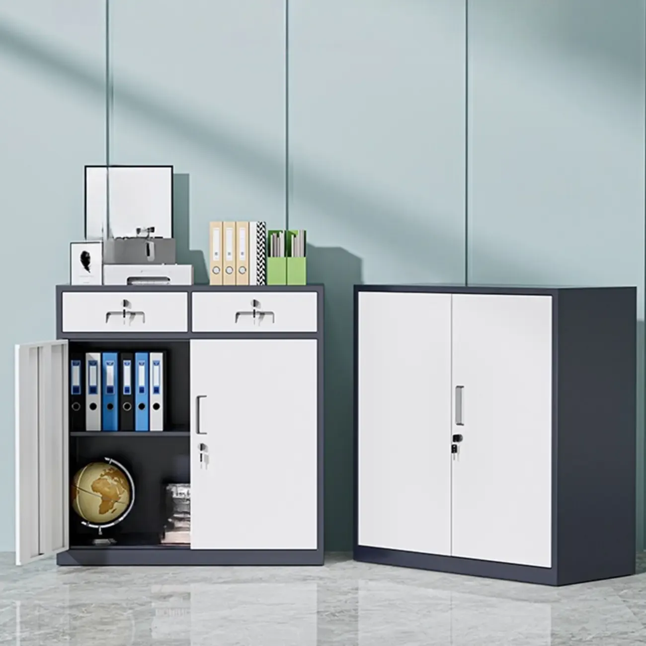 Durable White Metal Filing Cabinet with Lock for Office Use Image - 3
