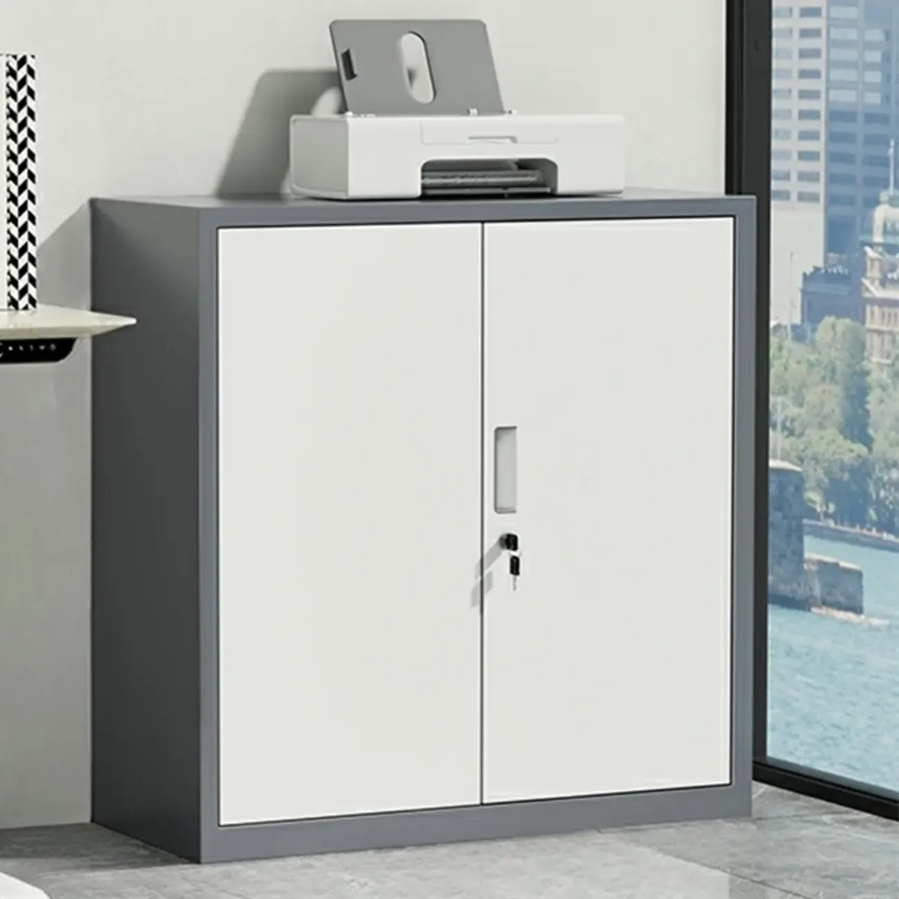 Durable White Metal Filing Cabinet with Lock for Office Use Image - 4