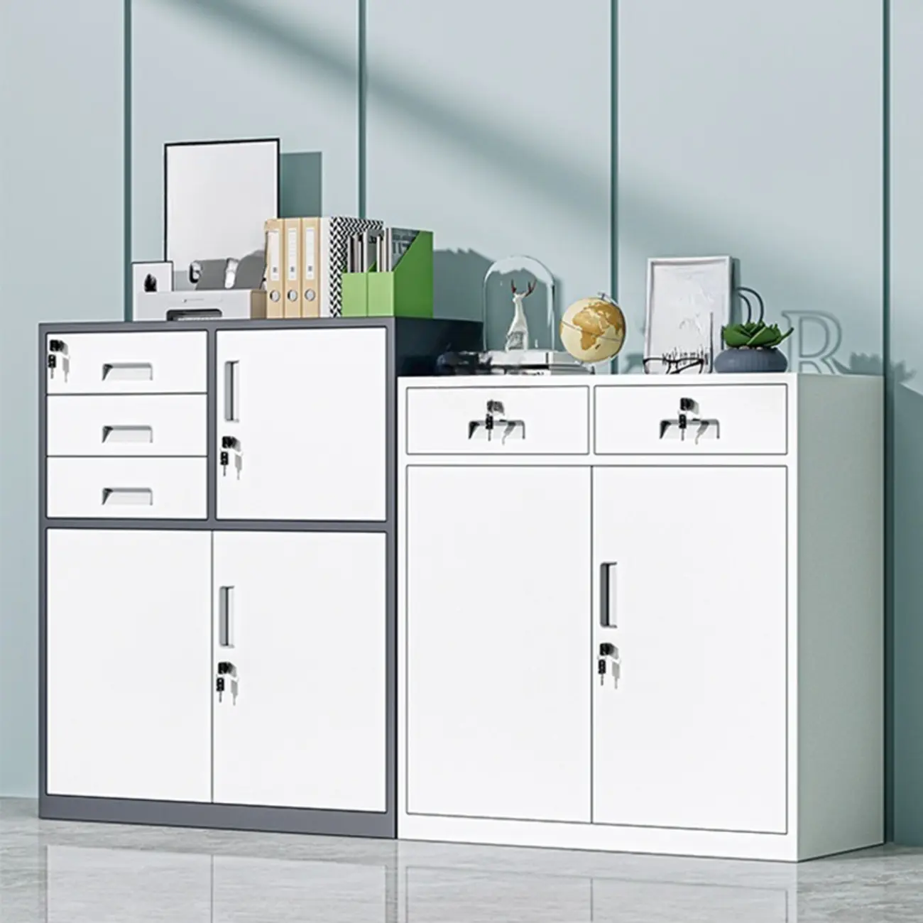 Durable White Metal Filing Cabinet with Lock for Office Use Image - 1 | homeyfad