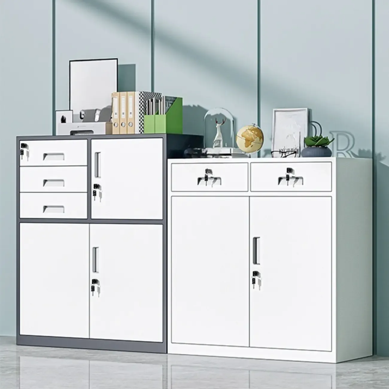 Durable White Metal Filing Cabinet with Lock for Office Use Image - 1