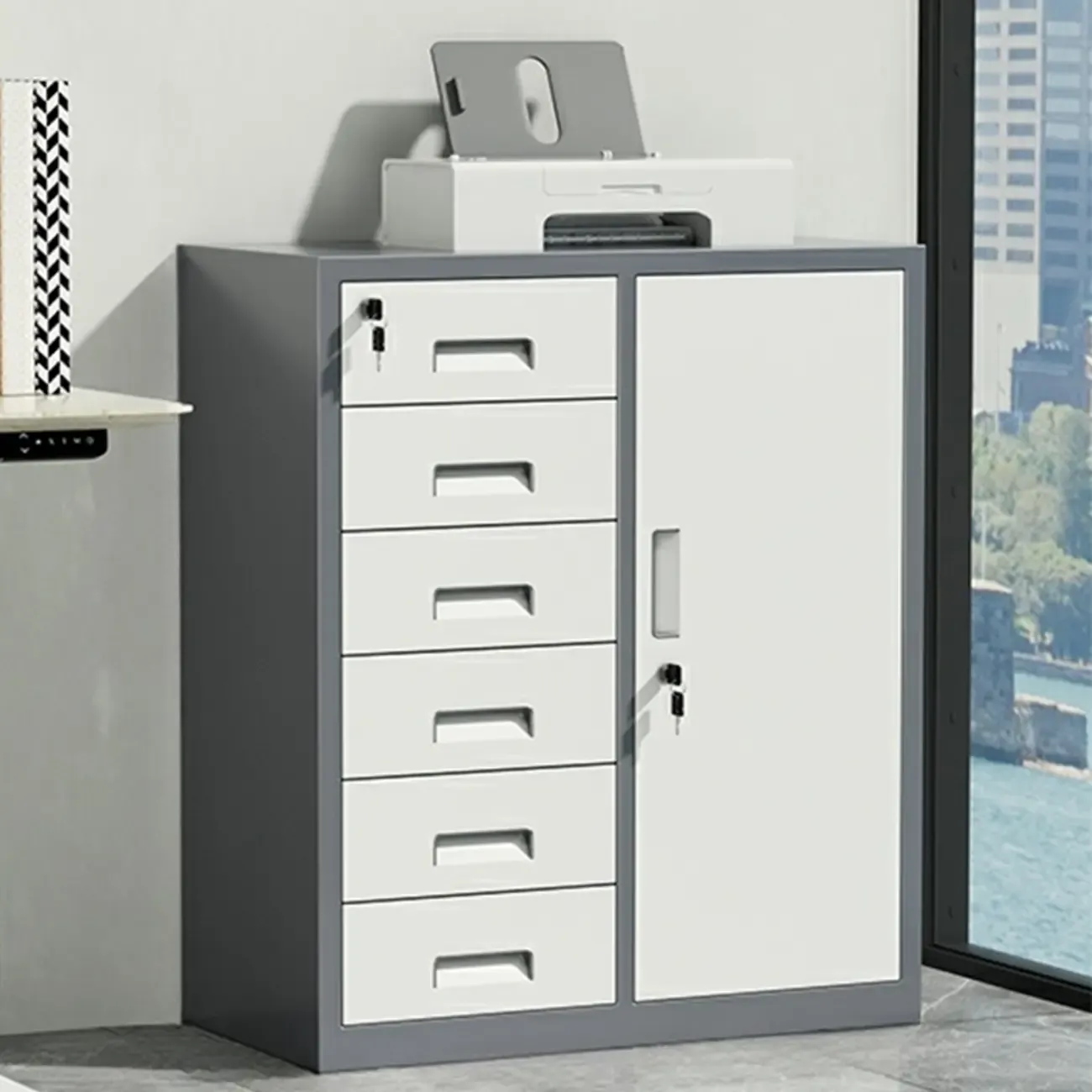 Durable White Metal Filing Cabinet with Lock for Office Use Image - 6