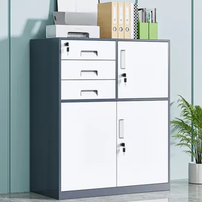 Durable White Metal Filing Cabinet with Lock for Office Use Image - 7
