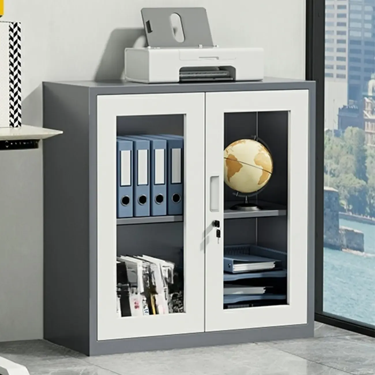 Durable White Metal Filing Cabinet with Lock for Office Use Image - 8